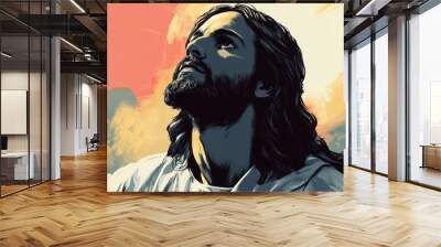 Jesus Christ illustration for social justice themes, highlighting His teachings of love, compassion, and equality in a powerful visual. Wall mural