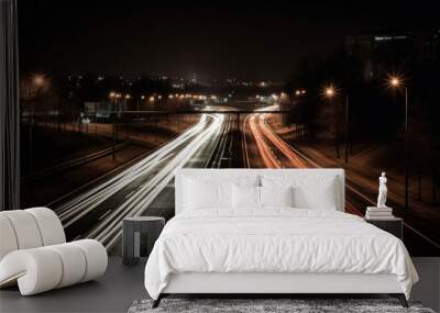 Long exposure photo of a highway at night. Wall mural