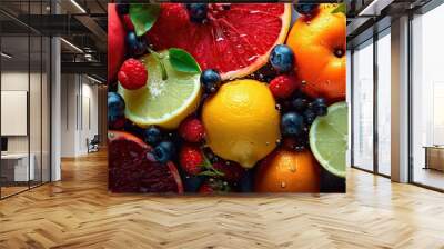 Organic fruits,Healthy ,Top view,Generative AI. Wall mural