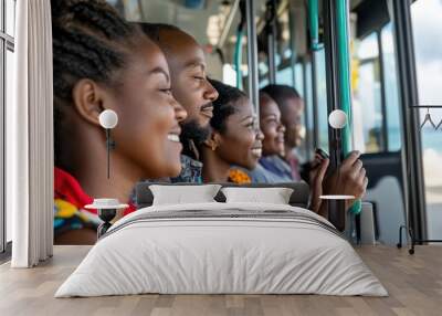 Passengers from Congo board an electric bus. which reflects environmentally friendly and inclusive public transport. Wall mural