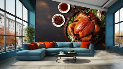 Peking Duck – china food on a Chinese style background, generative AI Wall mural