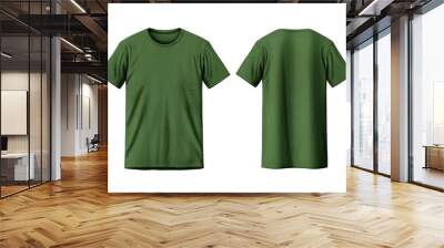 Plain green t-shirt front and rear view on transparent background cutout. Wall mural