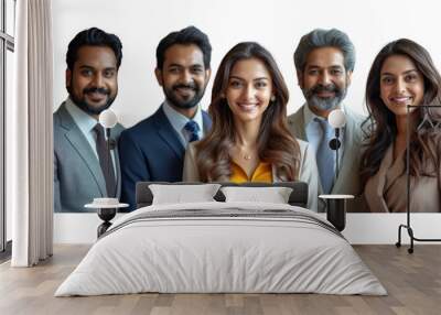 Portrait of successful group of indian business people at modern office looking at camera isolated isolated on transparent background Wall mural