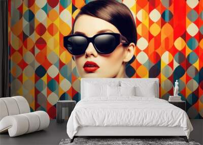 Retro fashion woman with geometric pattern of balloon balls. Wall mural