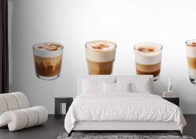 Set of coffee mix steamed milk with transparent background. Wall mural