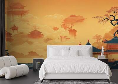 Graphic Paper Cuttings style Chinese classical style illustration background Wall mural