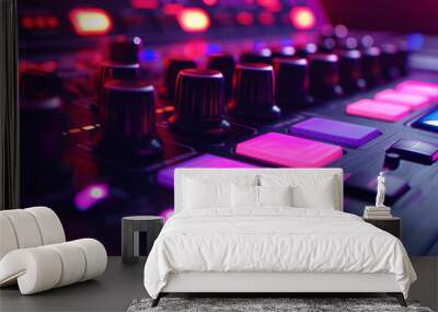 Illuminated purple dj mixer keyboard buttons Wall mural