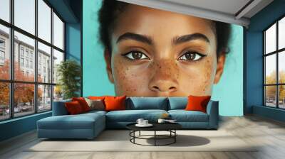 Portrait of young attractive afro american female looking at Camera Wall mural