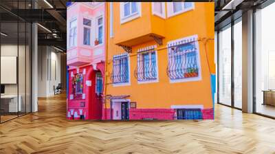 Colorful Houses in old city Balat. Balat is popular touristic destination in Istanbul Wall mural