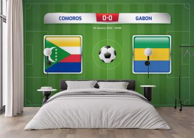 Comoros vs Gabon scoreboard broadcast sport soccer, football africa tournament 2021 Group C Wall mural