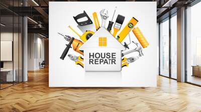 construction concept set all of tools supplies for house repair builder on white background vector illustration Wall mural