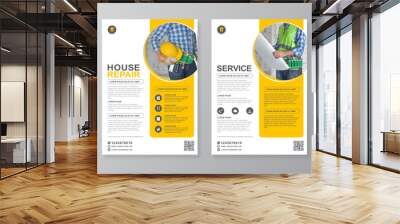 Construction tools cover and back page a4 flyer design template for print Wall mural