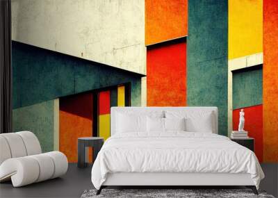 Abstract Bauhaus style background. Trendy aesthetic Bauhaus architecture design. Digital art. Wall mural