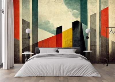 Abstract Bauhaus style background. Trendy aesthetic Bauhaus architecture design. Generative AI. Wall mural