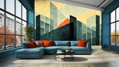 Abstract Bauhaus style background. Trendy aesthetic Bauhaus architecture design. Generative AI. Wall mural