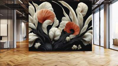 Abstract elegant floral background. Decorative ivory corals carved flowers. 3D illustration. Wall mural