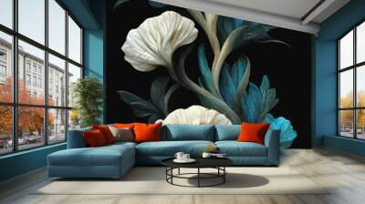 Abstract elegant floral background. Decorative ivory corals carved flowers. Generative AI. Wall mural