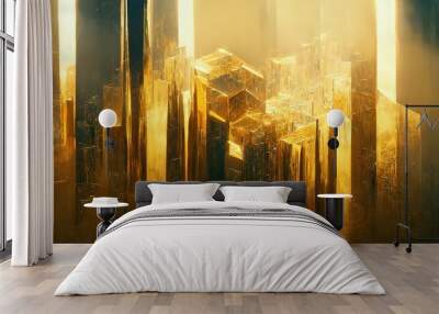 Abstract luxury golden background. Mysterious beautiful shiny gold texture backdrop. Digital art. Wall mural