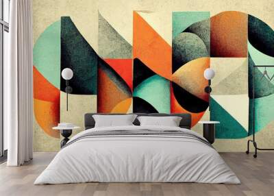 Abstract Neo Memphis style background with grainy texture. Trendy contemporary design. Digital art. Wall mural