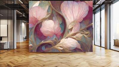 Elegant floral background in Art Nouveau style. Retro decorative flower design. 3D illustration Wall mural