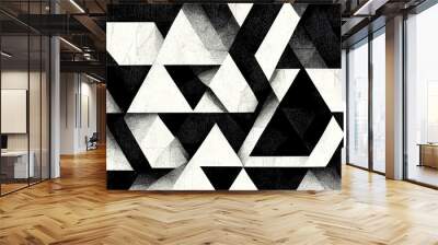 Modern abstract dynamic shapes black and white background with grainy paper texture. Digital art. Wall mural