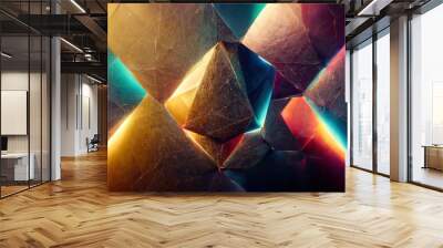 Realistic colorful shiny glowing magic crystals abstract background. Luxury wallpaper. Digital art. Wall mural