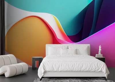 White and neon colors liquid wavy fluid abstract background. Undulating relief. 3D illustration. Wall mural