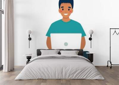 Black man with a laptop working, student or remote work concept Wall mural