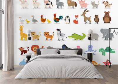 cute animals collection: farm animals, wild animals, marina animals isolated on white background. il Wall mural