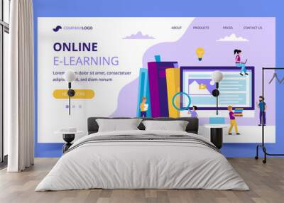 E-learning landing page. Concept illustration for education, books, university, studying, research, courses. Wall mural