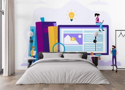 Learning and reading. Concept illustration for education, books, university, studying, research, courses. Vector illustration in flat style with small  people doing various tasks Wall mural