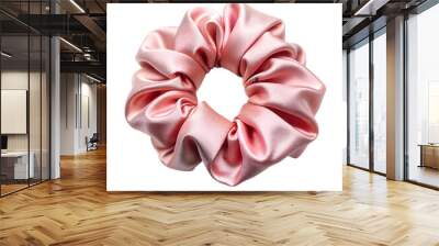 A pink silk scrunchie Isolated on white background Wall mural