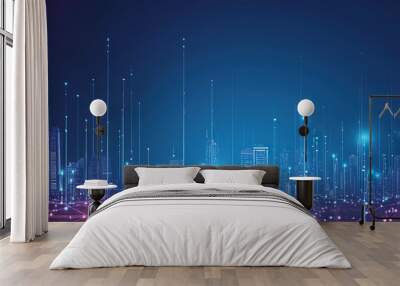 City ​​technology concept and abstract dots connected with complicated lines. Wall mural