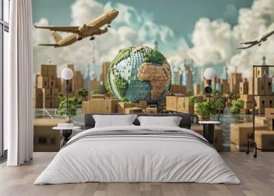 Global Shipping: A Cardboard City Wall mural