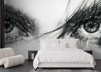 Intense Gaze: A Pencil Drawing of Two Eyes Wall mural