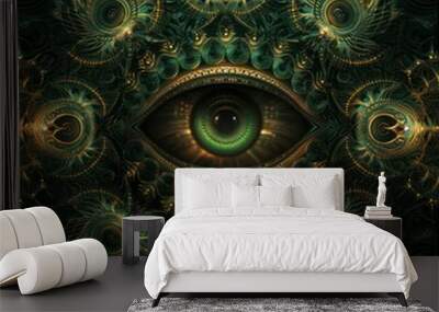 Mystic Green Eye Within a Golden Frame Wall mural