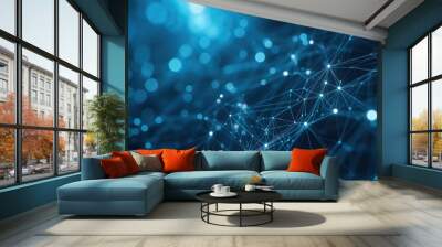 Technology concept Abstract and futuristic blue dots and lines connected together Wall mural