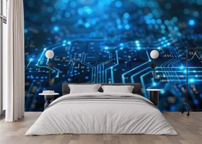 Technology concept. Abstract and futuristic circuit board or motherboard pattern background on a computer. Wall mural