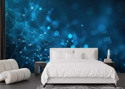 Technology concept. Abstract background of blue connected lines and dots Wall mural