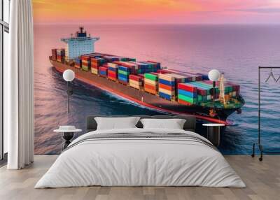 The ship carries a full load of container goods. concept of export import logistics, shipping and transportation. Wall mural