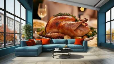 A perfectly roasted turkey served with holiday trimmings and side dishes Wall mural