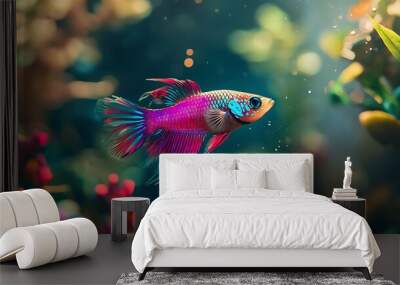 Colorful fish swimming in a serene aquarium with vivid surroundings Wall mural