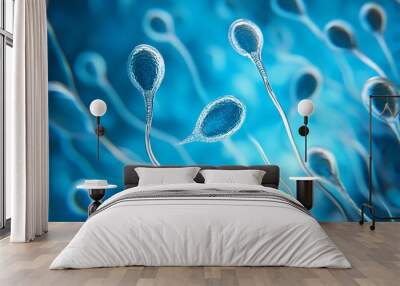 High detail illustration of sperm cells in a blue background Wall mural