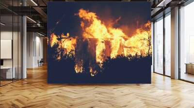 Big House fire in the night ligjt toned photo Wall mural