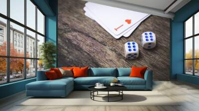 two game dice number six and ace of hearts playing cards with copyspace Wall mural