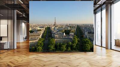 Panoramic views of Paris in a sunny day with Eiffel Tower, France Wall mural