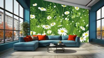 Vector green nature background White chamomiles flower Ai Generative Wall mural