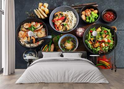 Assortment of asian traditional dishes. Asian food. Wall mural