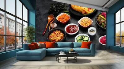 Assortment of Korean traditional dishes. . Wall mural