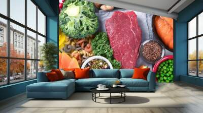 Balanced diet food background. Wall mural